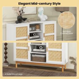 Costway 120CM Sideboard Buffet Cabinet Floor Storage Cabinet w/ 3 Open Shelves in White - thumbnail 6
