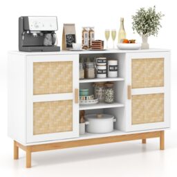 Costway 120CM Sideboard Buffet Cabinet Floor Storage Cabinet w/ 3 Open Shelves in White - thumbnail 1