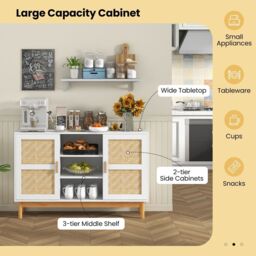 Costway 120CM Sideboard Buffet Cabinet Floor Storage Cabinet w/ 3 Open Shelves in White - thumbnail 5