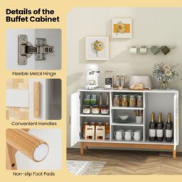 Costway 120CM Sideboard Buffet Cabinet Floor Storage Cabinet w/ 3 Open Shelves in White - thumbnail 4