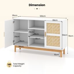 Costway 120CM Sideboard Buffet Cabinet Floor Storage Cabinet w/ 3 Open Shelves in White - thumbnail 2