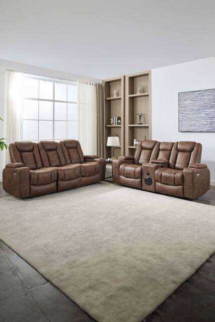 More4Homes Ashton Electric Recliner 2+3 Seater Sofa Set Technology Fabric With Speakers & Usb-C Charging in Brown - image 1