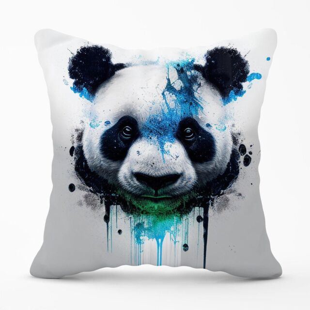 Warren Reed - Designer Panda Face Splashart Light Background Outdoor Cushion in Blue - Size: 60 cm x 60 cm - image 1