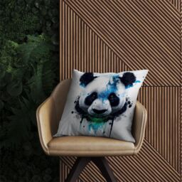 Warren Reed - Designer Panda Face Splashart Light Background Outdoor Cushion in Blue - Size: 60 cm x 60 cm - thumbnail 2