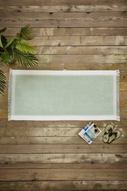 Deyongs Shoreline Stripe Beach Towel Stone 80x165cm 400gsm in Green - Size: 80x165 cm - image 1