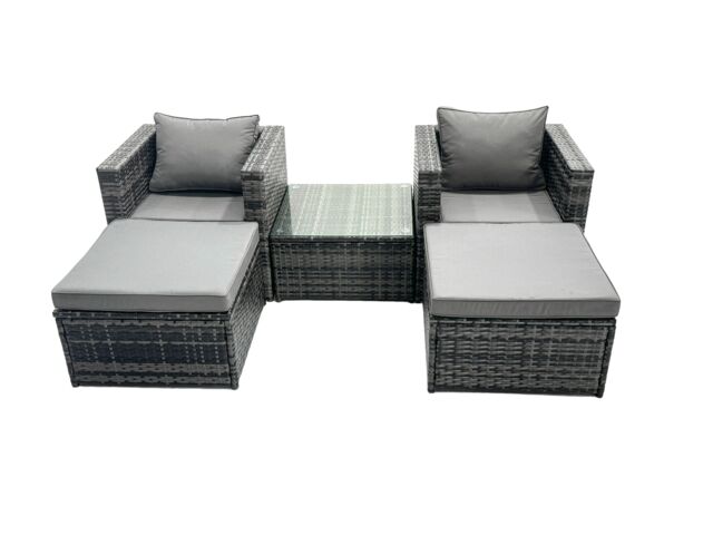 Fimous 4 Seater Patio Lounge Sofa Set with 2 Big Footstools in Dark Grey - image 1