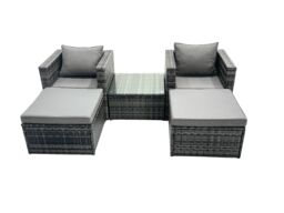Fimous 4 Seater Patio Lounge Sofa Set with 2 Big Footstools in Dark Grey - thumbnail 1