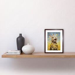 Artery8 Wall Art Print The Happy Bunny Rabbit Playing in a Field of Daisies Vibrant Oil Painting Kids Bedroom Blue Yellow Bright Summer Meadow - thumbnail 2