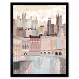 "Artery8 Wall Art Print Bath Georgian Architecture Pastel Colour Cityscape Art Framed in Black - Size: W12"" x H16""" - thumbnail 1