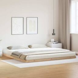 Berkfield Home Elegant Floor Bed Frame 200x220 cm Solid Wood Pine in Beige - thumbnail 2