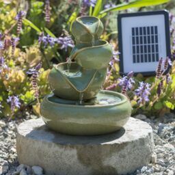Primrose Ceramic 'Cosmos' Oil Jar Solar Powered Water Feature Outdoor 25cm in Green - thumbnail 1