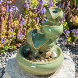 Primrose Ceramic 'Cosmos' Oil Jar Solar Powered Water Feature Outdoor 25cm in Green - thumbnail 3