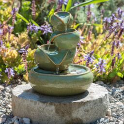 Primrose Ceramic 'Cosmos' Oil Jar Solar Powered Water Feature Outdoor 25cm in Green - thumbnail 2