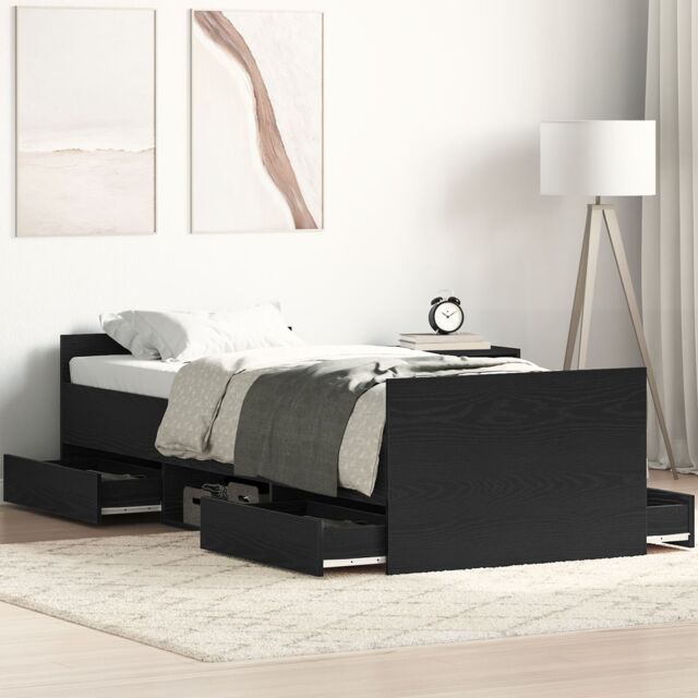 Berkfield Home Bed Frame without Mattress Black Oak 75x190 cm Engineered Wood - image 1