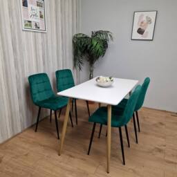 KOSY KOALA Wooden White Dining Table Set with 4 Green Velvet Upholstered Chairs - thumbnail 3