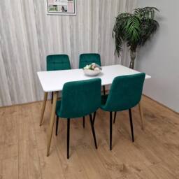 KOSY KOALA Wooden White Dining Table Set with 4 Green Velvet Upholstered Chairs