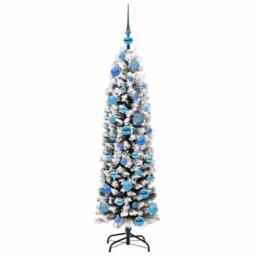 Berkfield Home Stunning Artificial Christmas Tree with 150 LEDs with Stand Green in White - thumbnail 4