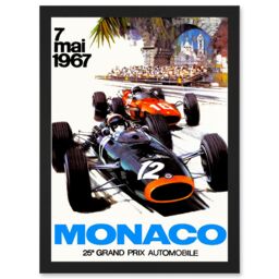 Artery8 Transport Monaco 25 Grand Prix Automobile 1967 Race A4 Artwork Framed Wall Art Print in Black - thumbnail 1