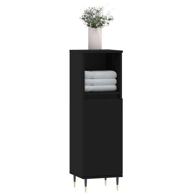 Berkfield Home Durable Bathroom Cabinet Black 30x30x100 cm Engineered Wood - Size: 30 x 30 x 100 cm - image 1