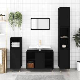 Berkfield Home Durable Bathroom Cabinet Black 30x30x100 cm Engineered Wood - Size: 30 x 30 x 100 cm - thumbnail 2