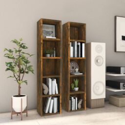 Berkfield Home CD Cabinets 2 pcs Smoked Oak 21x16x93.5 cm Engineered Wood in Brown