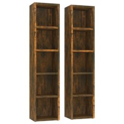Berkfield Home CD Cabinets 2 pcs Smoked Oak 21x16x93.5 cm Engineered Wood in Brown - thumbnail 2