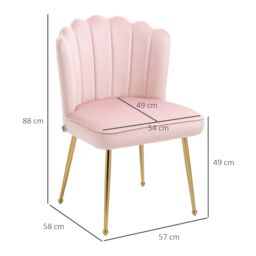 HOMCOM Velvet Shell Accent Chair for Bedroom with Metal Legs Set of 2 in Pink - thumbnail 3