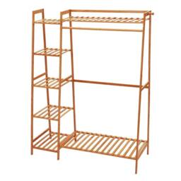 ERGOVEXA Wooden Clothes Rail Rack Garment Stand Corner Open Wardrobe in Brown
