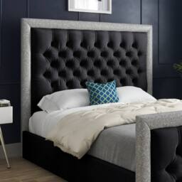 Casani Thorne Glitter Border Upholstered Black Soft Velvet Designer Bed Frame - Size: Small Single - thumbnail 6