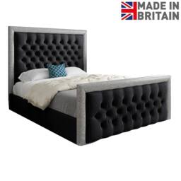 Casani Thorne Glitter Border Upholstered Black Soft Velvet Designer Bed Frame - Size: Small Single - thumbnail 4