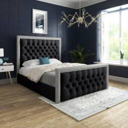 Casani Thorne Glitter Border Upholstered Black Soft Velvet Designer Bed Frame - Size: Small Single - thumbnail 2