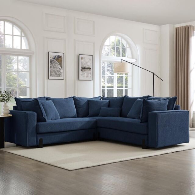 Home Detail Hayley Corner Sofa in Dark Blue - Size: Large - image 1