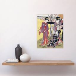 "Artery8 Cherry Blossom Viewing Gotenyama Vintage Wall Art Print Kitagawa in Purple - Size: W18"" x H24""" - thumbnail 4