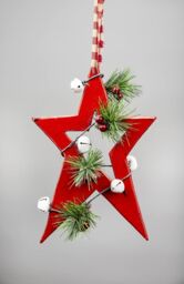 Shatchi Wooden Hanging Decoration Star Shape Red 18X1.2X26 CM