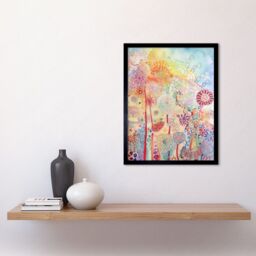 "Artery8 Wall Art Print Lace Pattern Flowers Multicoloured Folk Art Watercolour Painting Art Framed in Black - Size: W12"" x H16""" - thumbnail 2