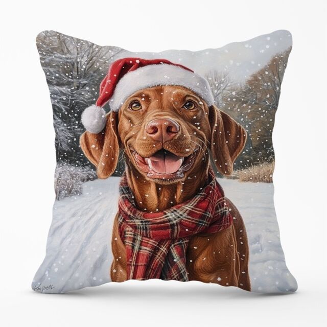 Warren Reed - Designer Christmas Vizsla Cushion in Brown - Size: 60 cm x 60 cm - image 1