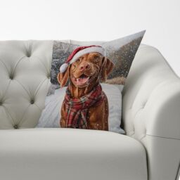 Warren Reed - Designer Christmas Vizsla Cushion in Brown - Size: 60 cm x 60 cm - thumbnail 3