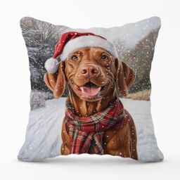 Warren Reed - Designer Christmas Vizsla Cushion in Brown - Size: 60 cm x 60 cm - thumbnail 1