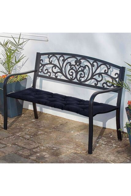 Living and Home 120cm W x 50cm D Waterproof Bench Seat Cushion in Black - Size: 120 cm W x 50 cm D - image 1