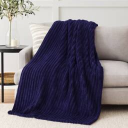 Voltico Luxury Ribbed Throw - Super Soft Polyester, 150 × 200 cm, Navy / Grey - Size: 150 cm x 200 cm - thumbnail 1