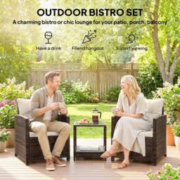 OUTSUNNY Rattan Garden Furniture Bistro Set with Cushion in Dark Brown - thumbnail 4