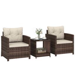 OUTSUNNY Rattan Garden Furniture Bistro Set with Cushion in Dark Brown - thumbnail 2