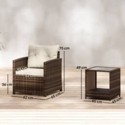 OUTSUNNY Rattan Garden Furniture Bistro Set with Cushion in Dark Brown - thumbnail 3