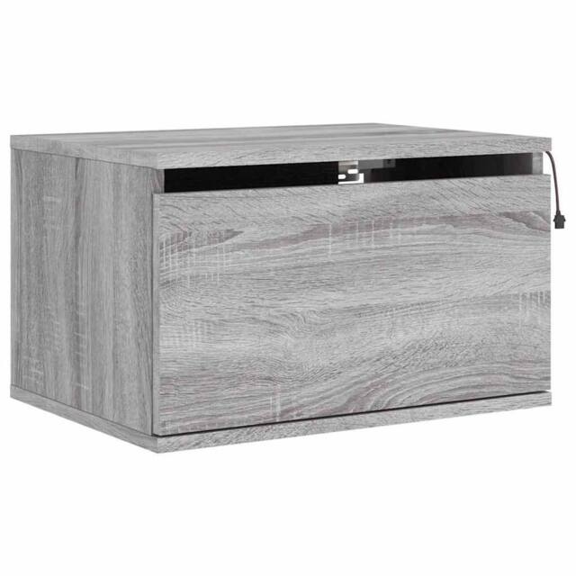 Berkfield Home Durable Wall-mounted Bedside Cabinet with LED Lights Grey Sonoma - image 1