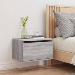 Berkfield Home Durable Wall-mounted Bedside Cabinet with LED Lights Grey Sonoma - thumbnail 4