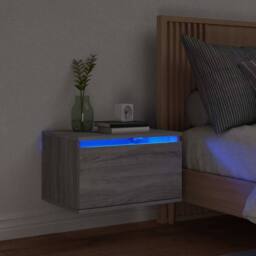Berkfield Home Durable Wall-mounted Bedside Cabinet with LED Lights Grey Sonoma - thumbnail 2