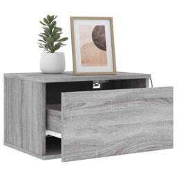 Berkfield Home Durable Wall-mounted Bedside Cabinet with LED Lights Grey Sonoma - thumbnail 5
