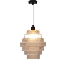 First Choice Lighting Set of 2 Benson - 7 Tier Large Glass & Black Ceiling Pendant Lights in Clear - thumbnail 3