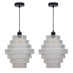 First Choice Lighting Set of 2 Benson - 7 Tier Large Glass & Black Ceiling Pendant Lights in Clear - thumbnail 1