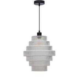 First Choice Lighting Set of 2 Benson - 7 Tier Large Glass & Black Ceiling Pendant Lights in Clear - thumbnail 2